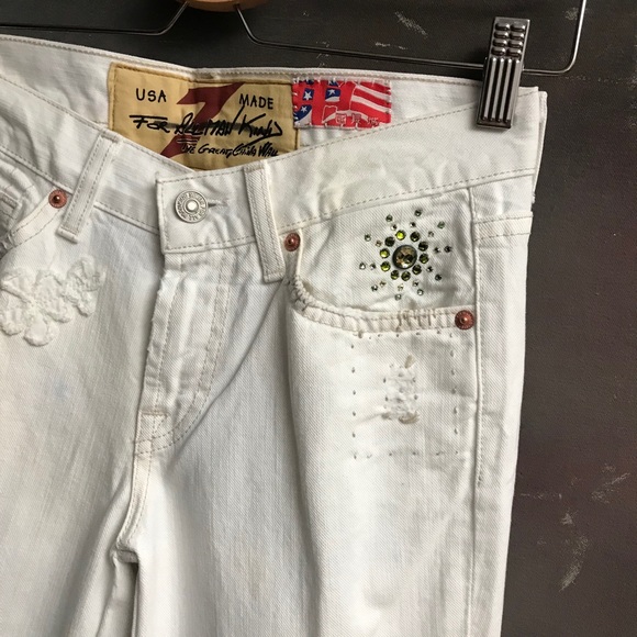 7FAM Jeans Boot Leg Flare Rhinestones - Picture 3 of 8